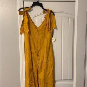 Tularosa Birdie Midi Dress Ginger Bow Straps Side Slits Mustard NWT